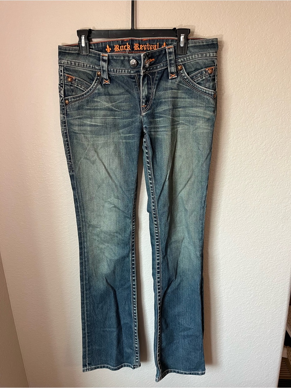 Vintage Rock Revival Jeans 31 Bootcut Y2K Western Fleur De Lis Distressed